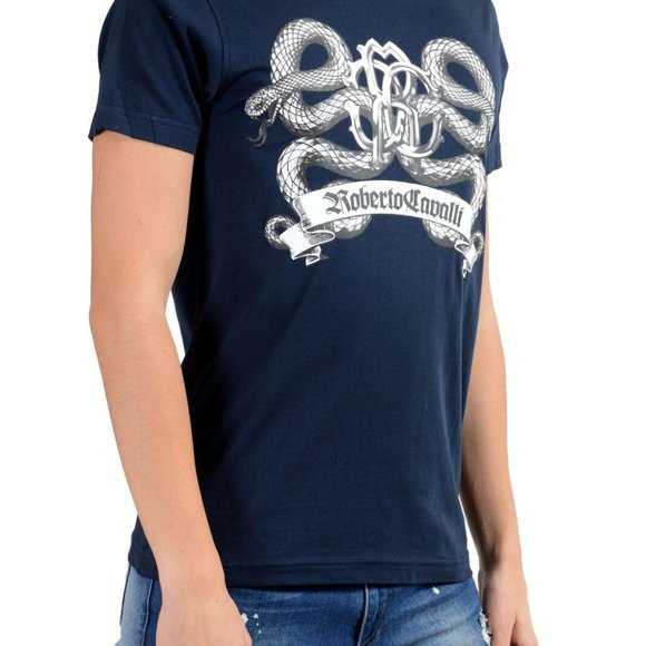 Roberto Cavalli Men's Navy Blue Graphic T-Shirt - Picture 2 of 6